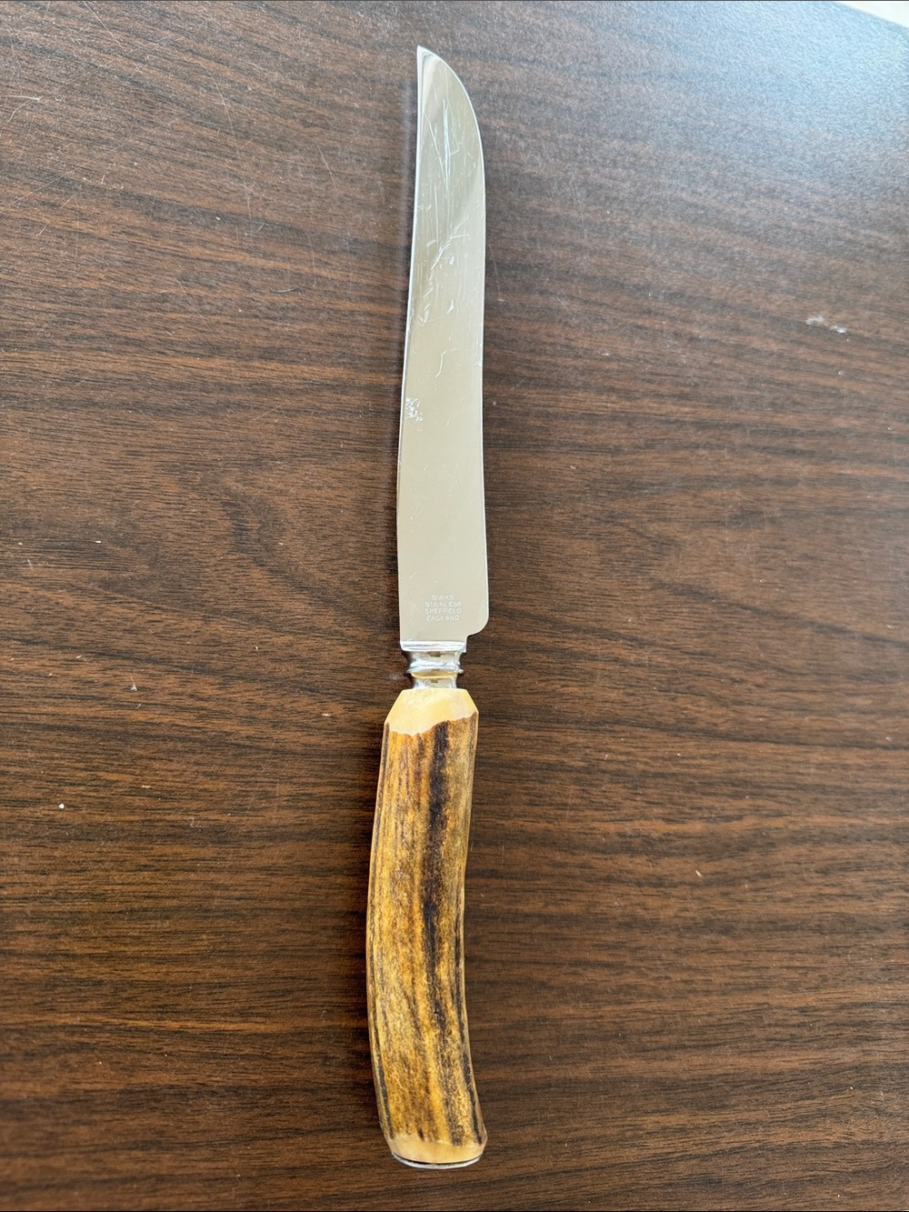 Vintage Birks Sheffield England Stainless Carving Knife Stag Handle